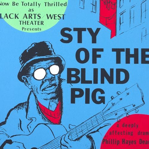 blue background with drawing and text that says Sty of the Blind Pig